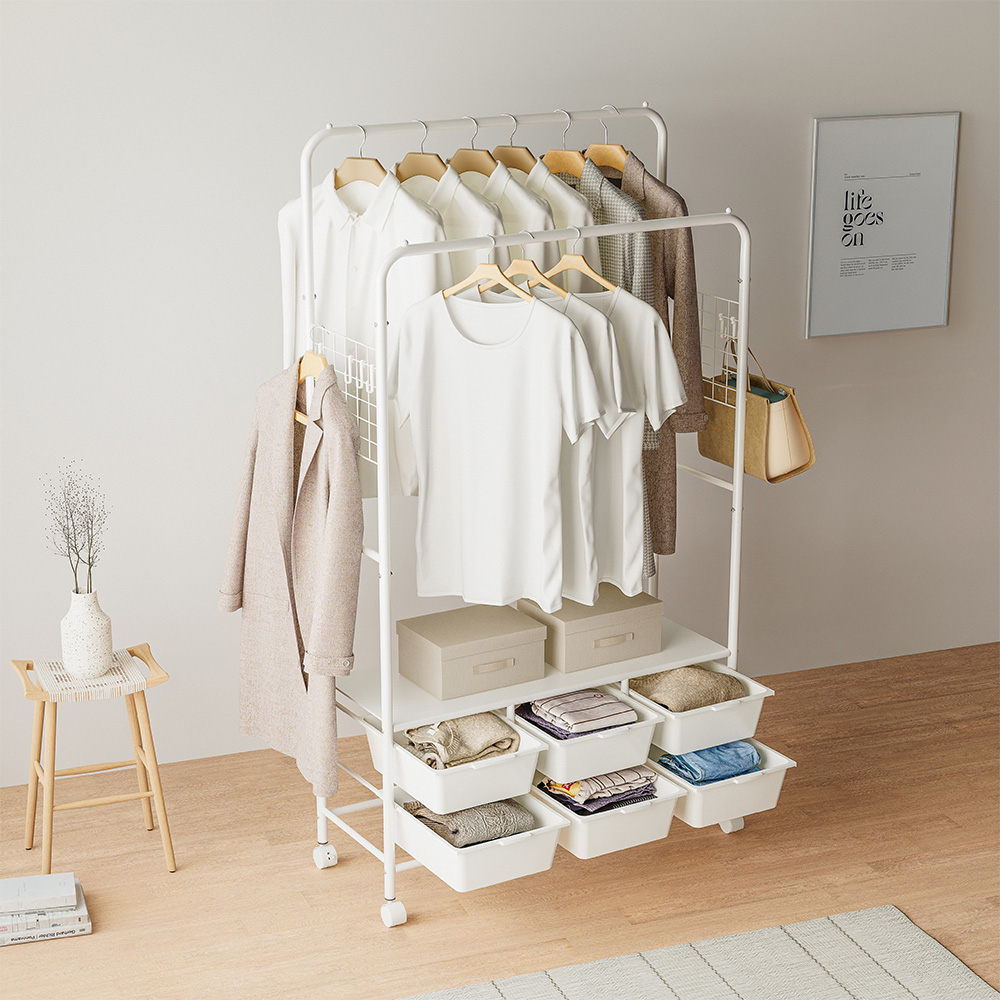 무베즈 서랍형 2단 이동식행거 스탠다드 드레스룸 스탠드 옷걸이 행거