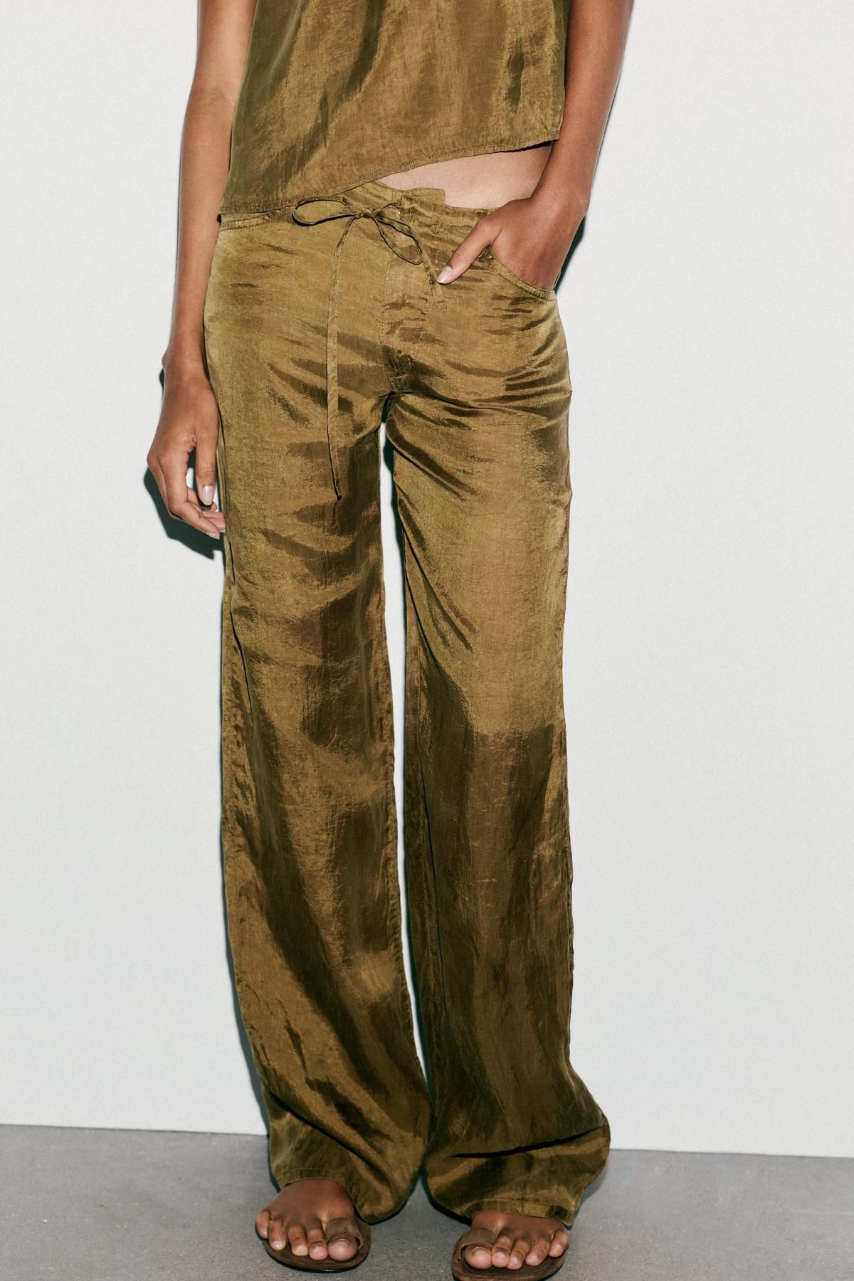 자라 테크니컬 타이 벨트 와이드 팬츠 6929/256 LIGHT KHAKI - 메인 이미지