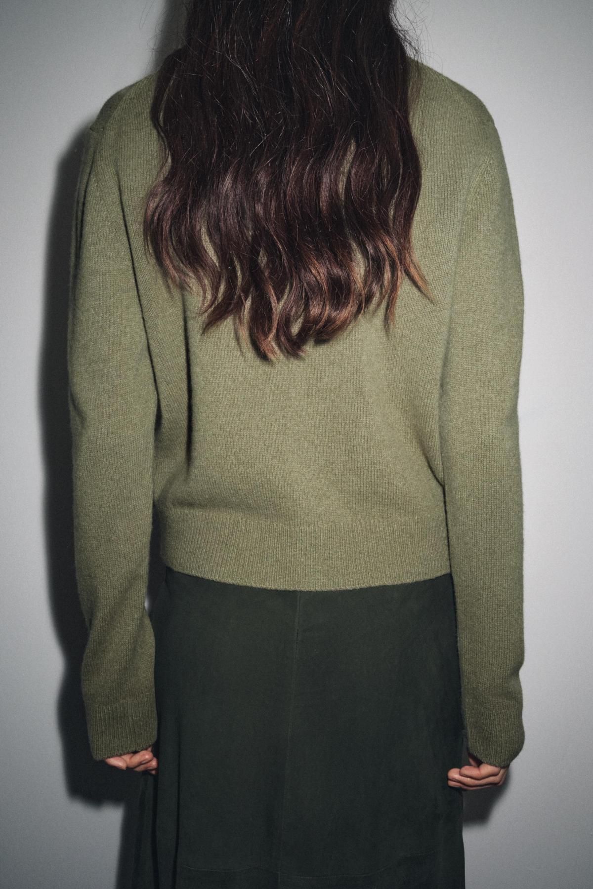 자라 캐시미어 울 라운드넥 베이직 니트 가디건 6771/104 GREENISH - 상세 이미지 4