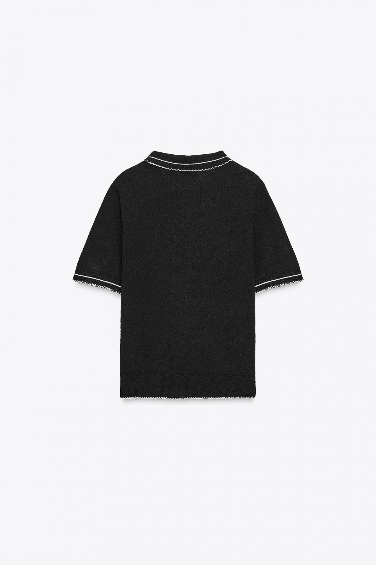 자라 배색 스티치 니트 반팔 폴로 탑 5755/136 BLACK 이미지 6