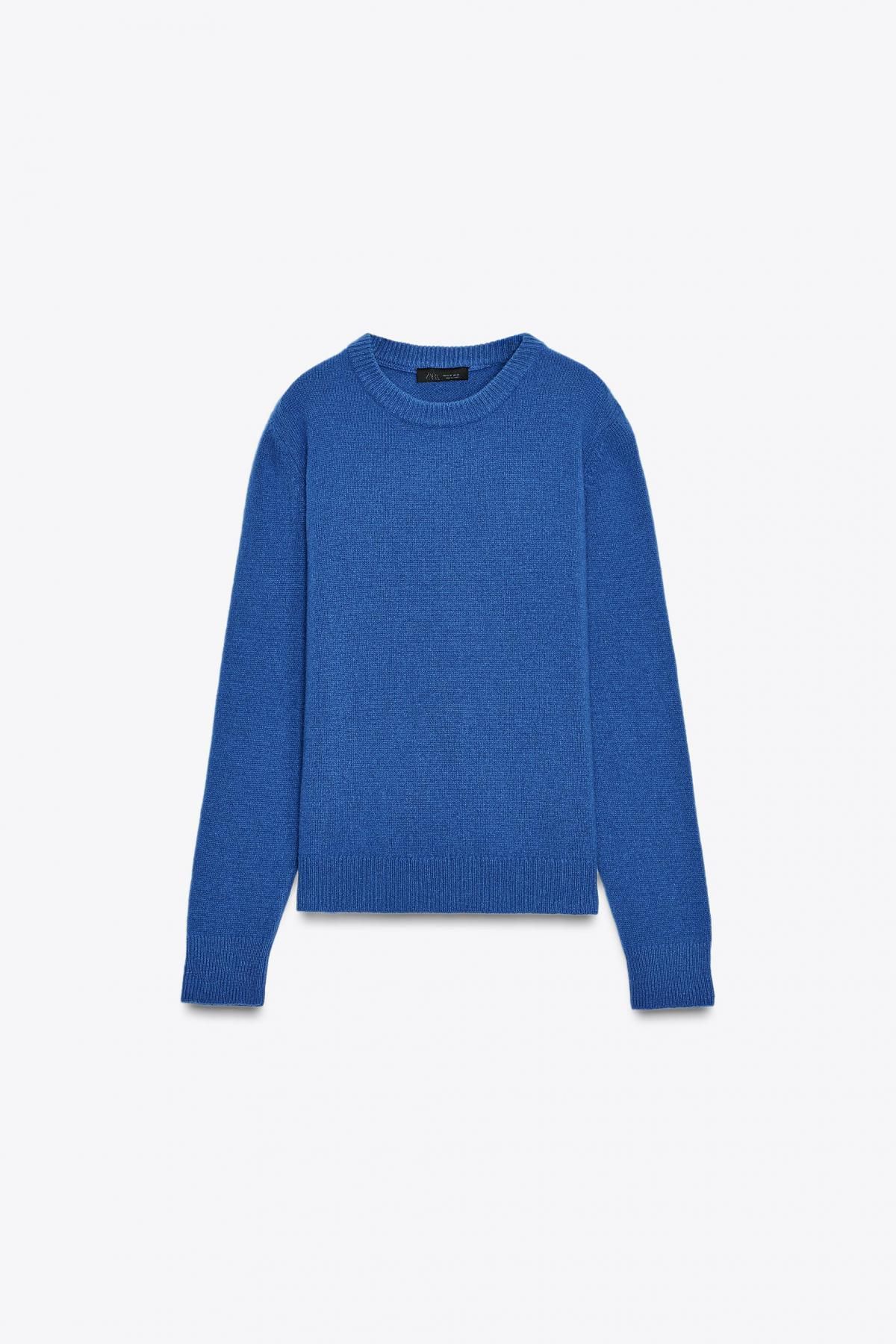 자라 프리미엄 캐시미어 울 라운드넥 블루 니트 스웨터 6771/102 BLUISH - 상품 이미지