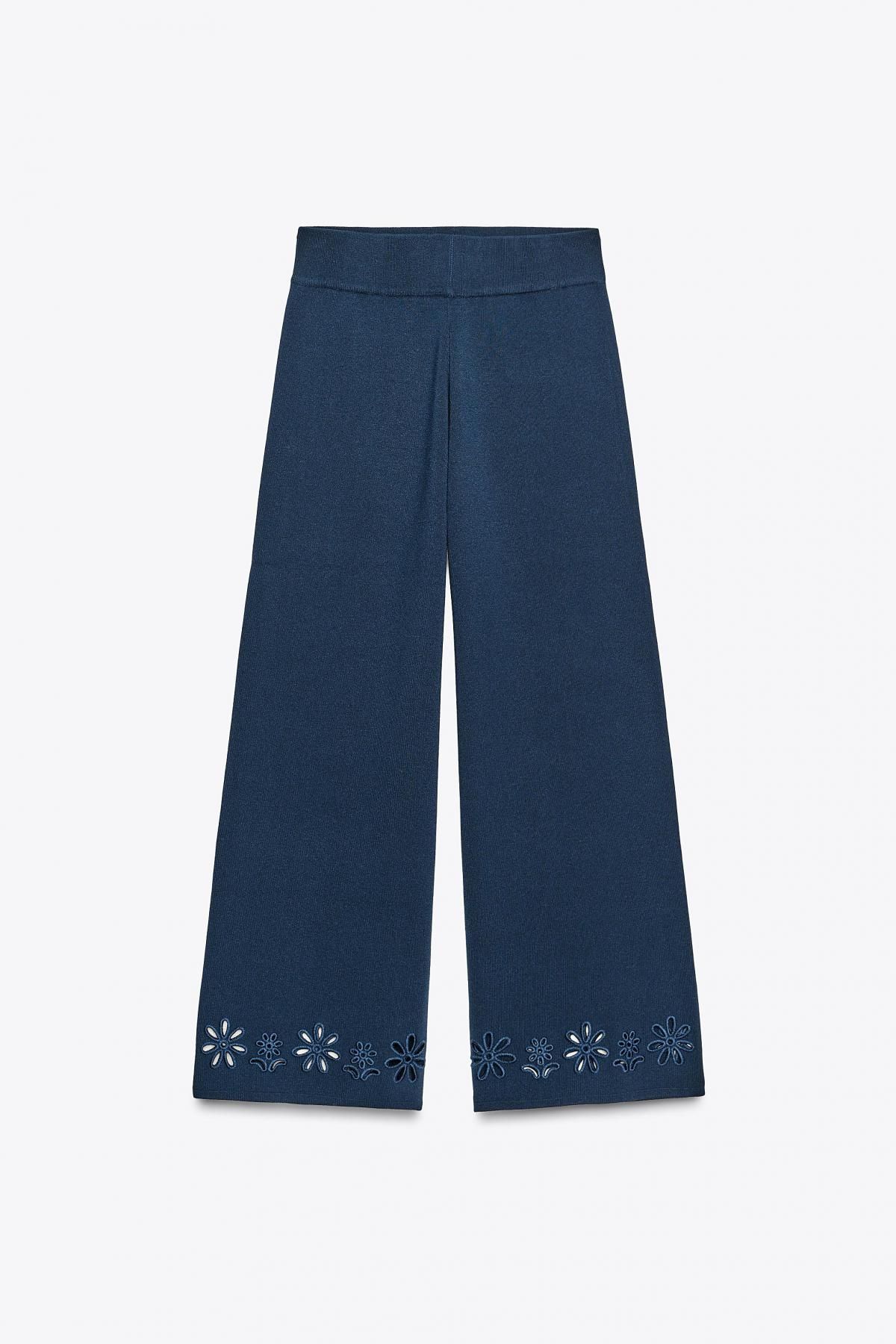 자라 하이웨이스트 펀칭 자수 와이드 니트 팬츠 3519/118 BLUISH - 상세 이미지 5