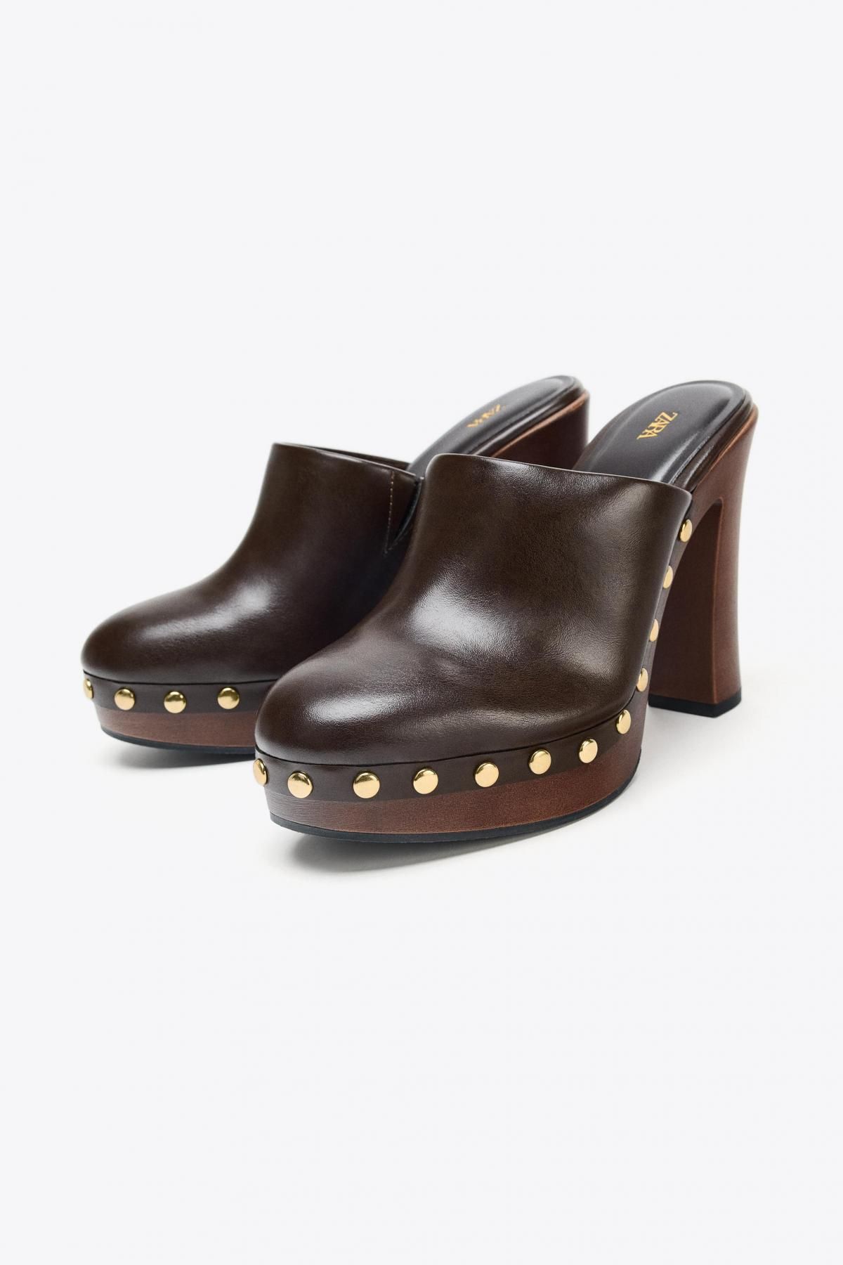 자라 스터드 테크니컬 하이힐 클로그 슈즈 1241/610 CHOCOLATE BROWN - 상세 이미지 3