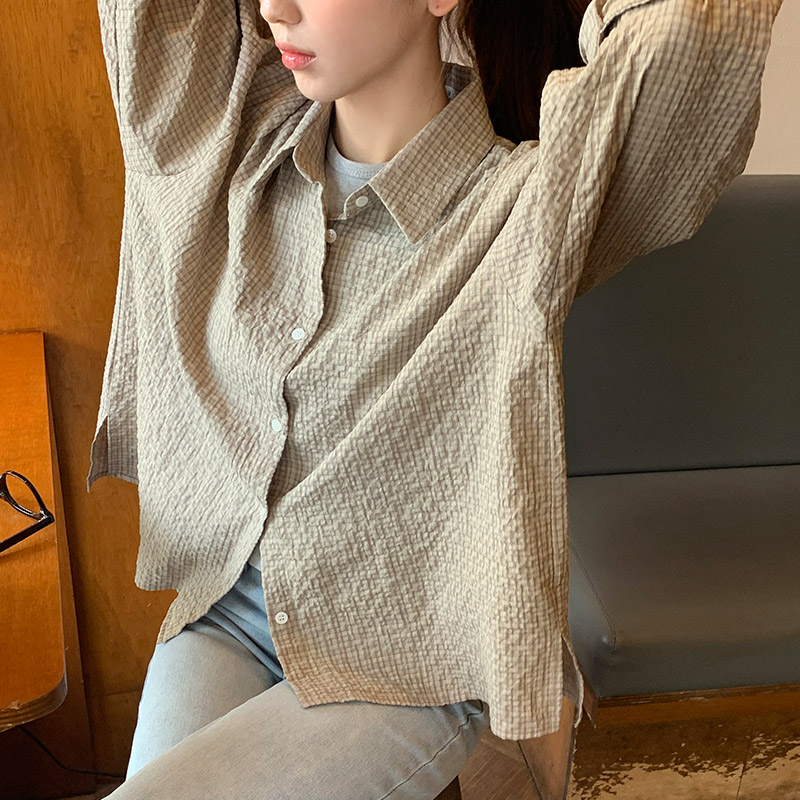 데일리 루즈핏 카라 체크 셔츠 남방 bs8381 - 상세 이미지 2