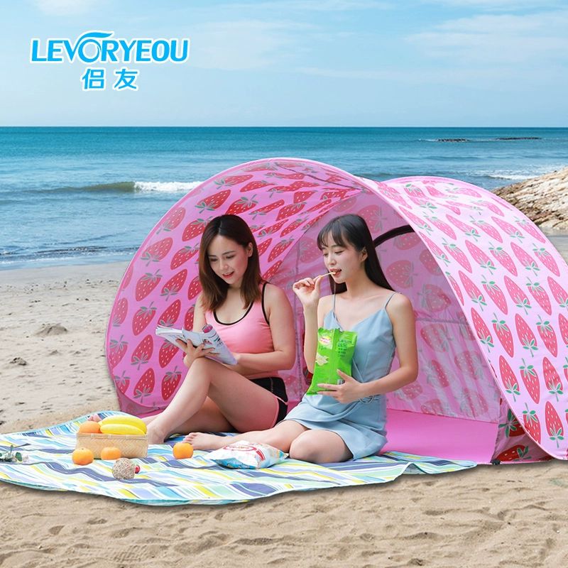 절반텐트 반텐트 경량 원터치 접이식 피크닉 해변 속개 텐트 노란색 핑크 1-2인 - 상세 이미지 4
