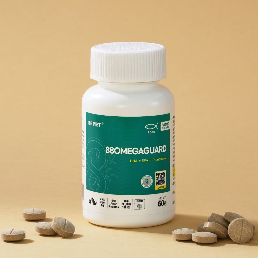 88펫 오메가가드 강아지 고양이 씹어먹는 오메가3 청어 노르웨이 피부 60정, 1개 제품 이미지