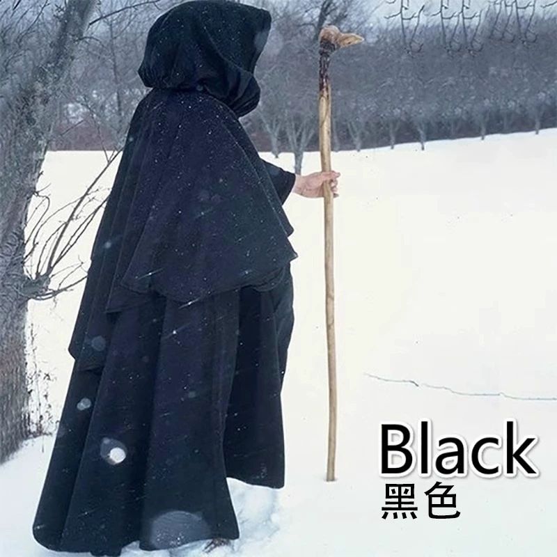 할로윈 후드 망토 코스프레 의상 로브 마법사 중세 레드 S - 상세 이미지 3