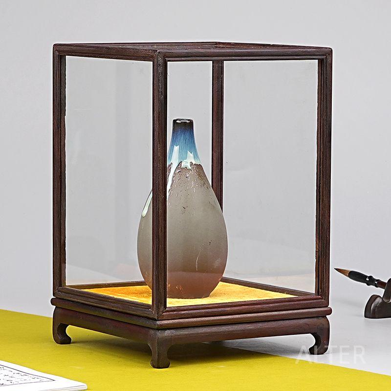공예품 보관함 나무 장식장 유리 케이스 도자기 상자 골동품 가로 30x24x24cm - 상세 이미지 4