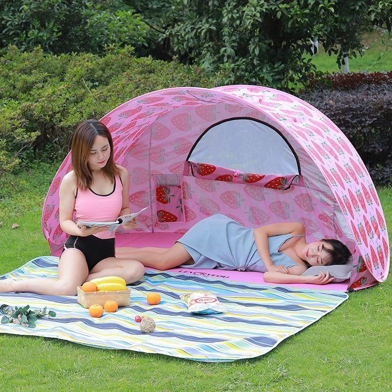 절반텐트 반텐트 경량 원터치 접이식 피크닉 해변 속개 텐트 노란색 핑크 1-2인 - 상세 이미지 3
