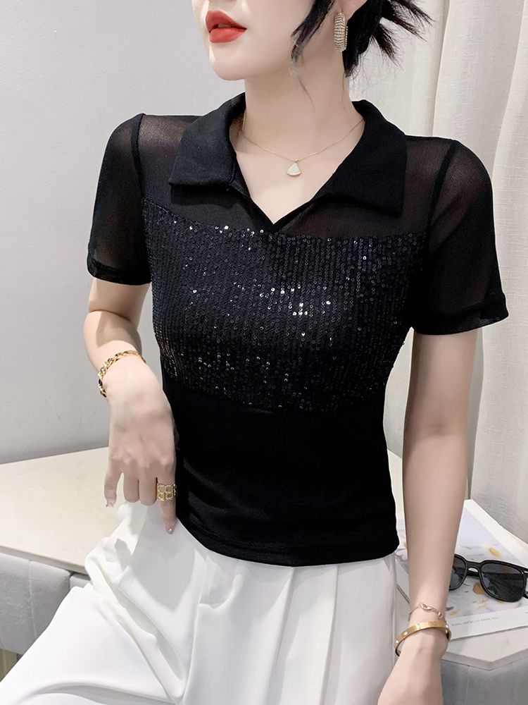 라인 줌바 댄스복 상의 방송 에어로빅 라틴 스포츠 댄스옷 라인댄스 반팔 블랙 - 상세 이미지 3