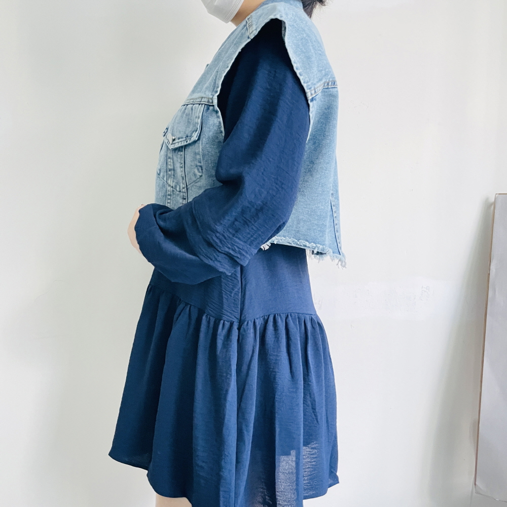 청조끼 크롭조끼 컷팅 오버핏 데님 레이어드 베스트 - 상세 이미지 4
