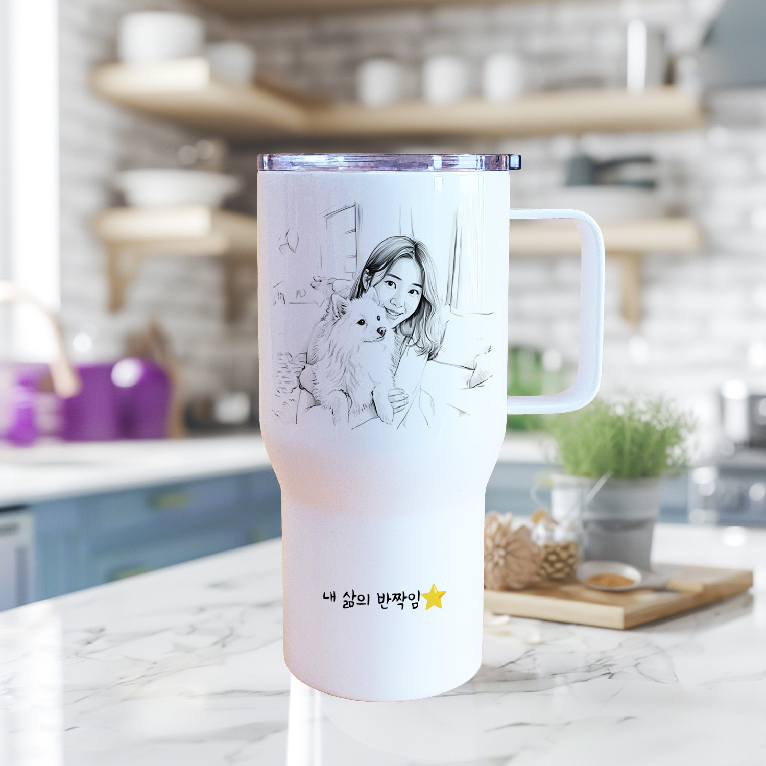 연필스케치 캐리커쳐 텀블러 주문제작 대용량 사진을 그림으로 인쇄 문구 각인 소량 제작 - 상세 이미지 5