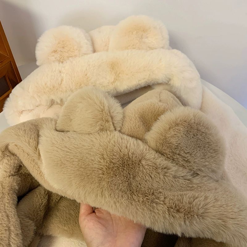 곰돌이모자 털모자목도리 머플러모자 모자 보온 뽀글이 카키 주요사진모델 M 56-58cm - 상세 이미지 5