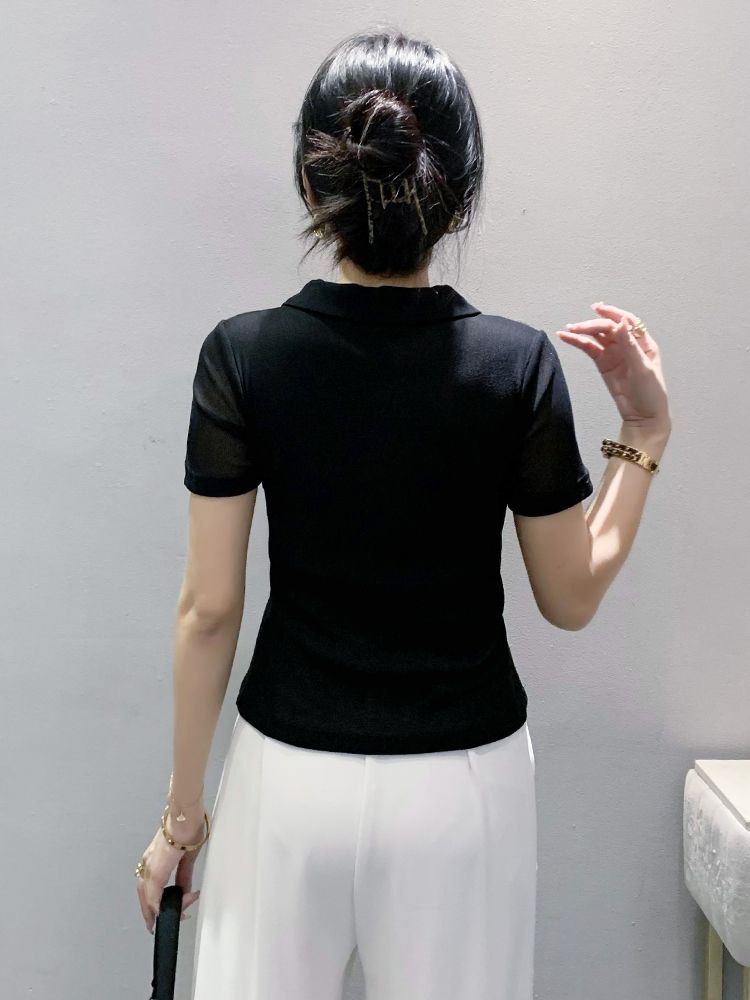 라인 줌바 댄스복 상의 방송 에어로빅 라틴 스포츠 댄스옷 라인댄스 반팔 블랙 - 상세 이미지 2