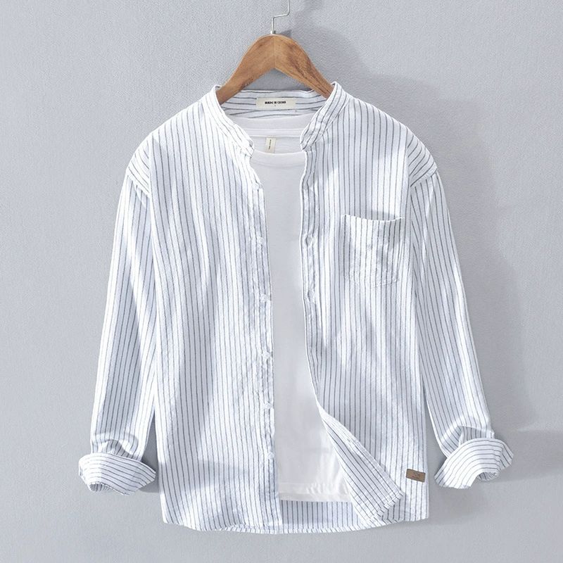 캐주얼 데일리 셔츠 여름 헨리넥 남방 패션 화이트 M - 상품 이미지