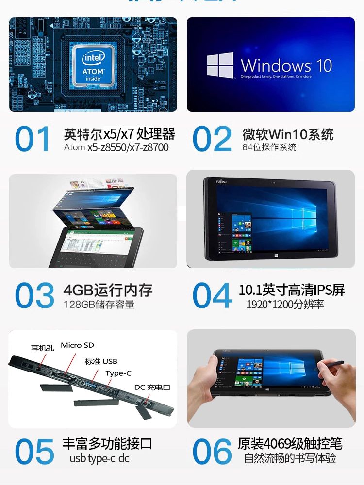 8인치 태블릿 미니 초박형 휴대용 모니터 컴퓨터 듀얼 Q508 X5-Z8550 64G 4G 4G 메모리+128GB 저장 본체+충전기+정품 펜 주문시선물증정 - 상세 이미지 3