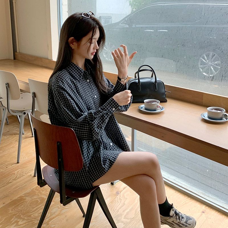 데일리 루즈핏 카라 체크 셔츠 남방 bs8381 - 상세 이미지 3