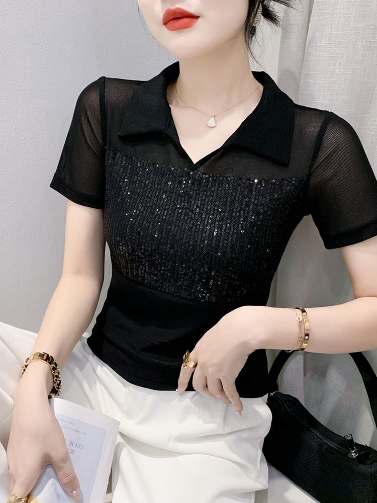 라인 줌바 댄스복 상의 방송 에어로빅 라틴 스포츠 댄스옷 라인댄스 반팔 블랙 - 상세 이미지 4