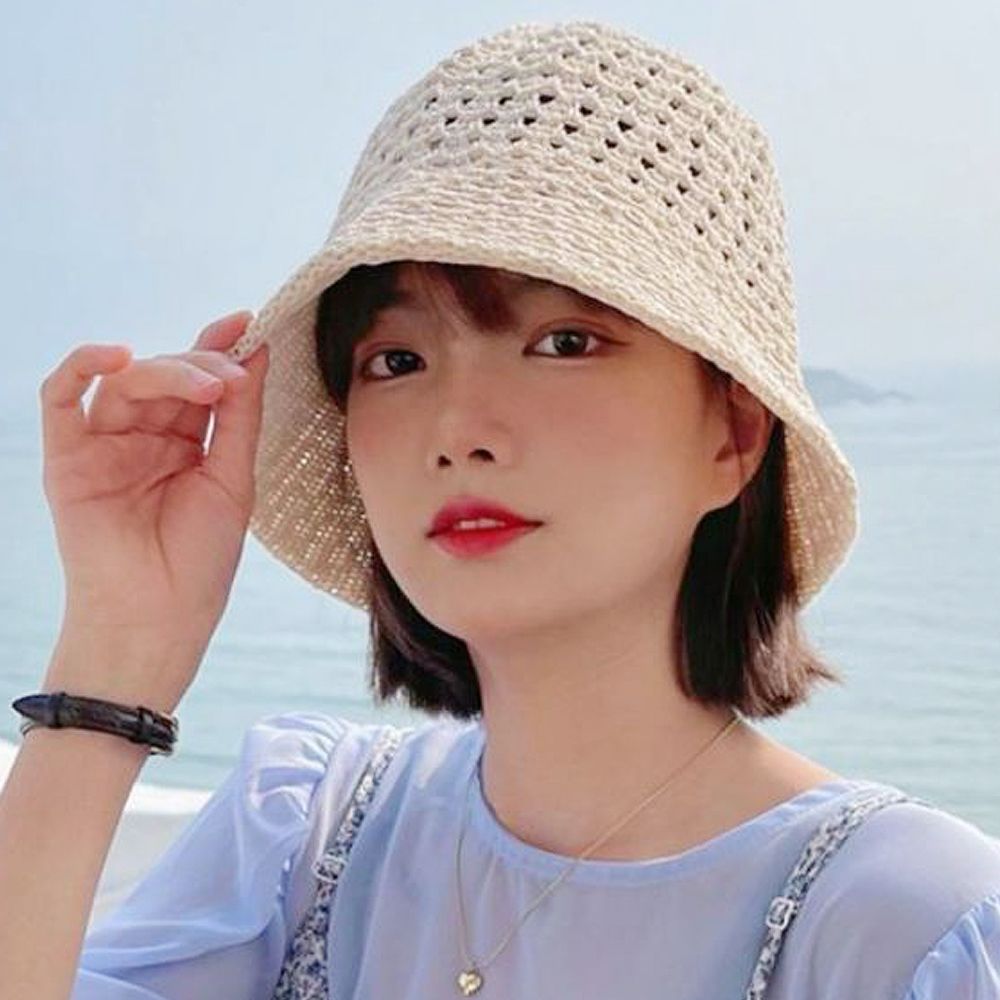 여름 바캉스 라탄 버킷햇 해변 벙거지 밀짚모자 블랙 - 메인 이미지