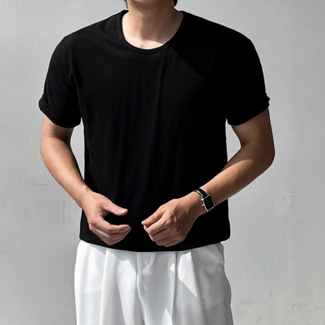 1+1 남자 레랄 오버핏 여름 20수 면 유넥 반팔티 - 상세 이미지 2