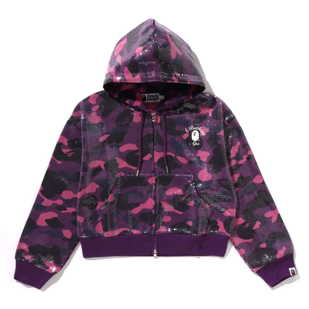 베이프 우먼즈 후드집업 COLOR CAMO APE HEAD SEQUIN CROPPED FULL ZIP HOOOIE 1L80-215-304 - 상세 이미지 3