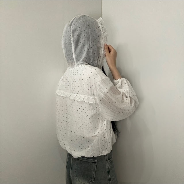 여성 여름 시스루 도트 후드 바람막이 자켓 점퍼 2color 윈드브레이커 아우터 집업 - 상세 이미지 4