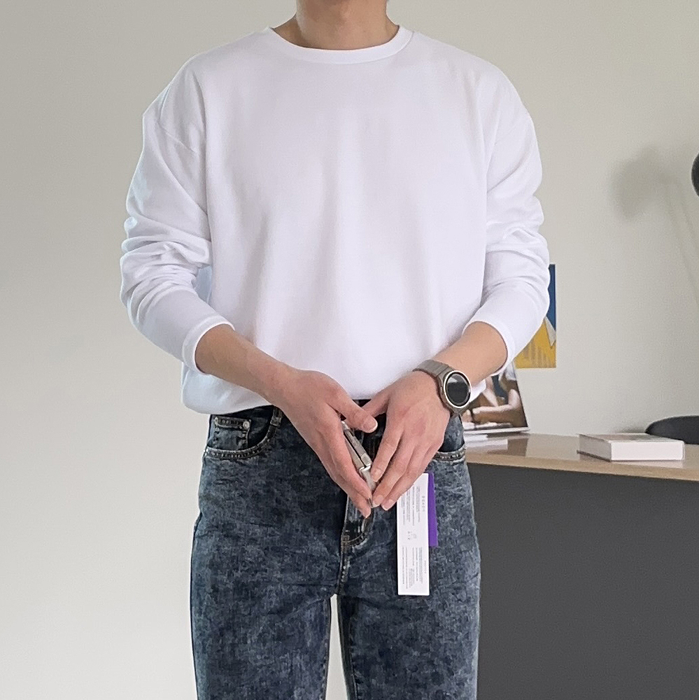 남자 긴팔티 빅사이즈 레이어드 이너 무지 커플 라운드 티셔츠 - 상세 이미지 2