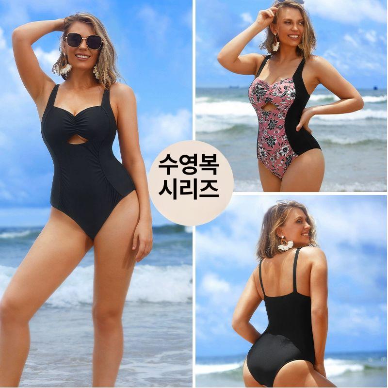 여성용 수영복 바디슈트 여름 스윔슈트 캡내장 AD6472블랙 버튼 딩지 원피스 S - 상세 이미지 3