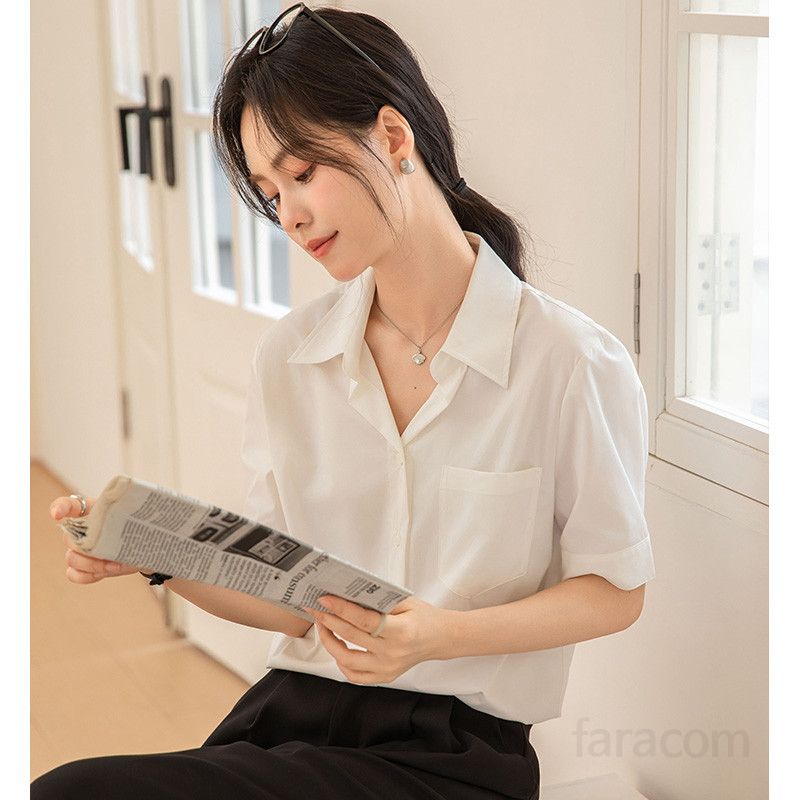 여성 여름 느슨한 반팔 셔츠 구김없는 링클프리 편안한 데일리룩 캐주얼 스타일 시원한 착용감 패션 기질의 오버핏 디자인 - 상세 이미지 2