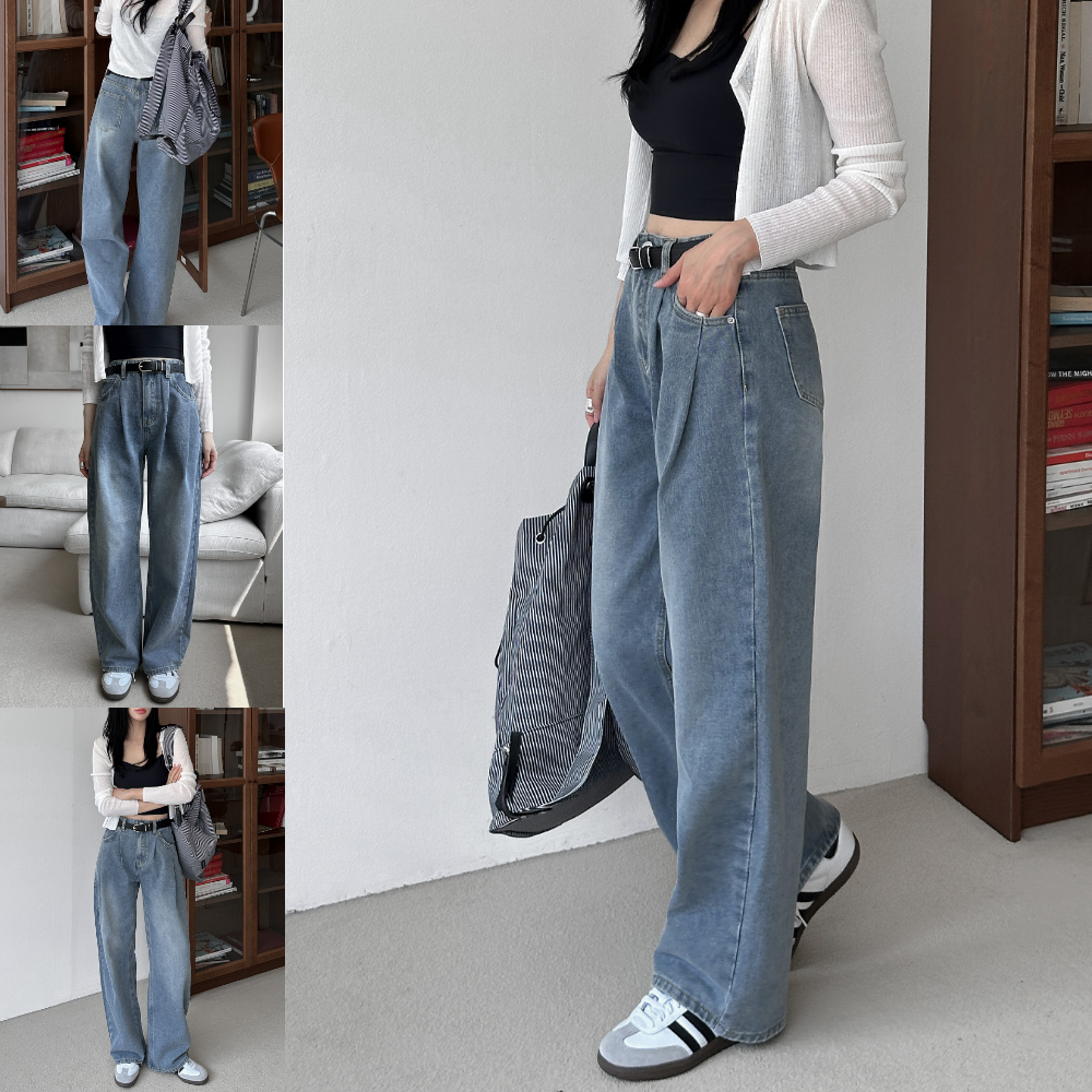 핀턱와이드데님 연청바지 와이드청바지 데님팬츠 이미지 6