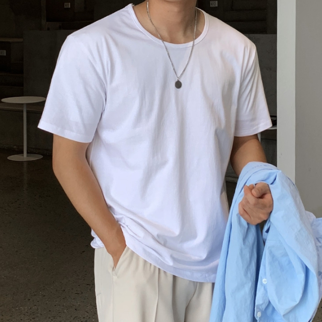 1+1 남자 레랄 오버핏 여름 20수 면 유넥 반팔티 - 상세 이미지 3