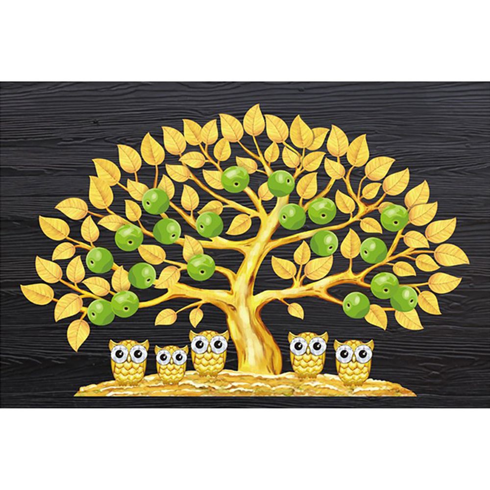 풋사과 부엉이가족 (패브릭형) 5D 보석십자수 40x60 - 상품 이미지
