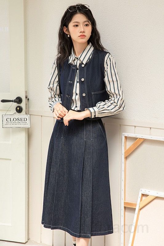 여성 데님 조끼 오버핏 레이어드 봄 가을 캐주얼 재킷 스타일 빈티지 청자켓 셔츠와 매치하기 좋은 작업복 스타일링 편안한 착용감 이미지 6