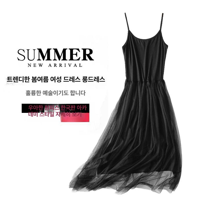 슬립 이너원피스 나시 여름 브이넥 여성 민소매 슬리브리스 블랙 프리사이즈 80--60.0kg - 상세 이미지 3