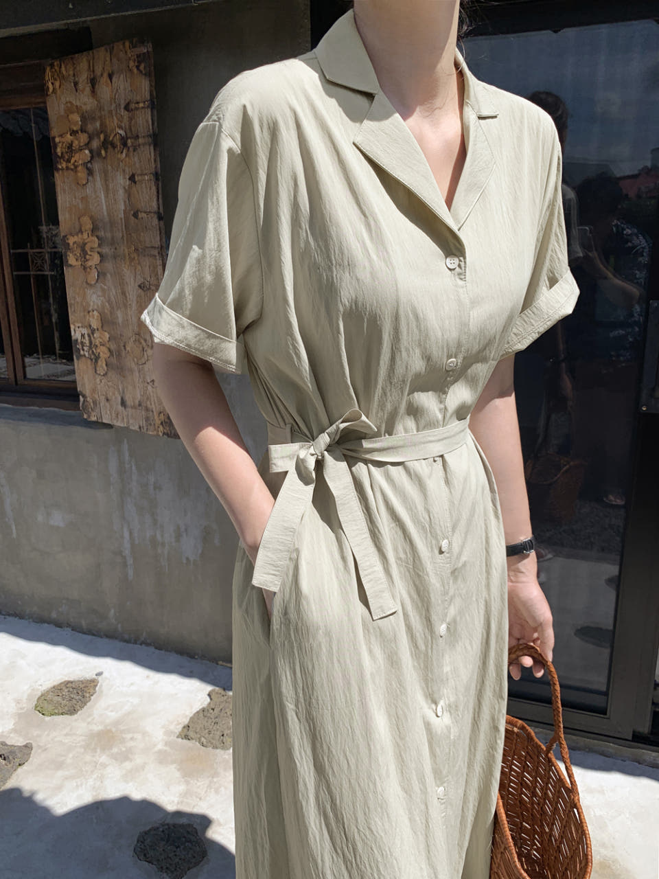 고급 나일론 반팔 바스락원피스 카라 롱 셔츠 원피스 여성 썸머 원피스 여름 하객룩