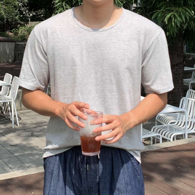 1+1 남자 레랄 오버핏 여름 20수 면 유넥 반팔티 - 상품 이미지