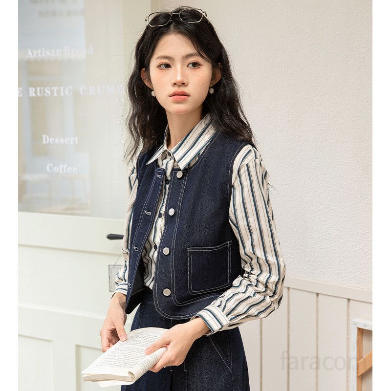 여성 데님 조끼 오버핏 레이어드 봄 가을 캐주얼 재킷 스타일 빈티지 청자켓 셔츠와 매치하기 좋은 작업복 스타일링 편안한 착용감 - 상세 이미지 5