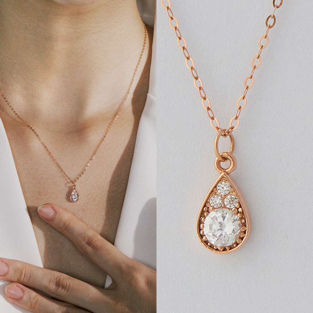 14K 클레어 물방울 큐빅 목걸이 볼드 심플 목걸이