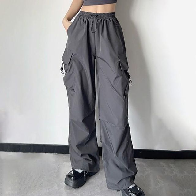 여성 3컬러 밴딩 와이드 투웨이 배기 팬츠 블랙 - 상품 이미지