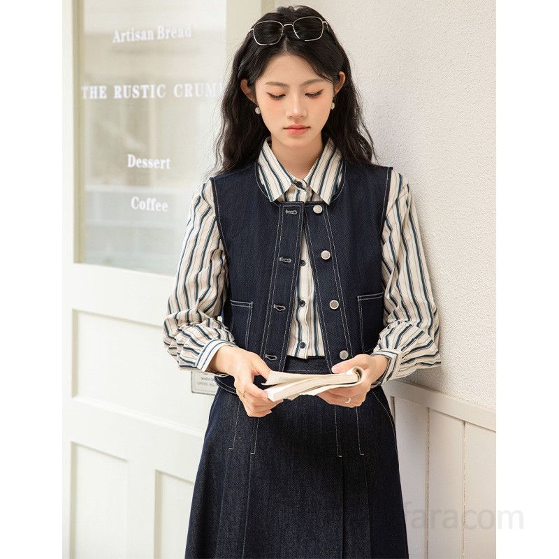 여성 데님 조끼 오버핏 레이어드 봄 가을 캐주얼 재킷 스타일 빈티지 청자켓 셔츠와 매치하기 좋은 작업복 스타일링 편안한 착용감 - 상세 이미지 4