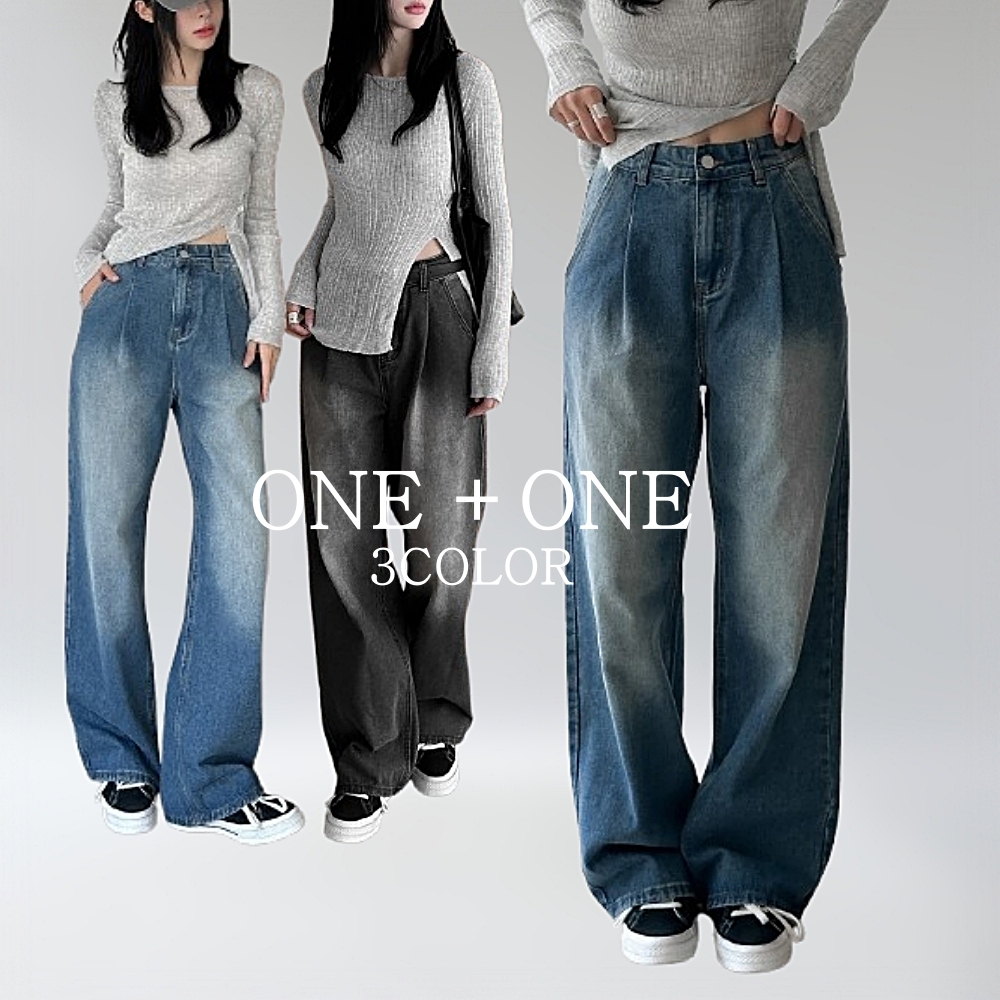 1+1 와이드청바지 연청바지 와이드데님 - 상품 이미지