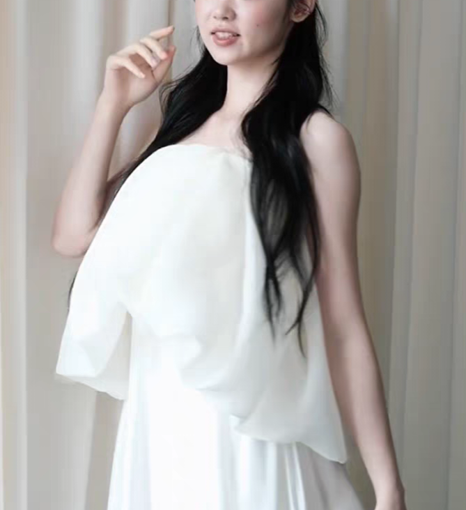 미니멀 셀프웨딩 드레스 심플 튜브탑 오간자 레이어드 고급스러운 스냅촬영 리마인드 신부드레스 - 상세 이미지 3