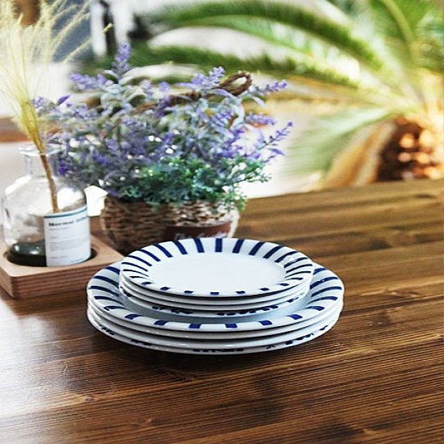 일본제작 도자기 블루에가와리 평접시 4P세트 특대 - 상품 이미지