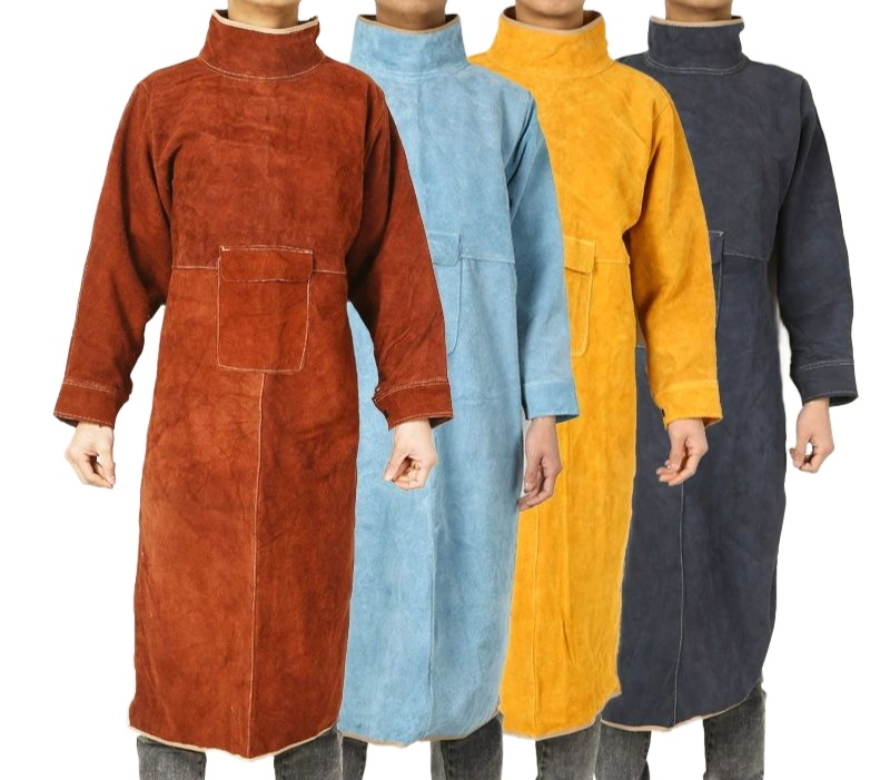목공앞치마 대형 소가죽 긴 롱 방염 용접 앞치마 T 블랙블루 가죽카라 긴팔 85cm XL - 상품 이미지