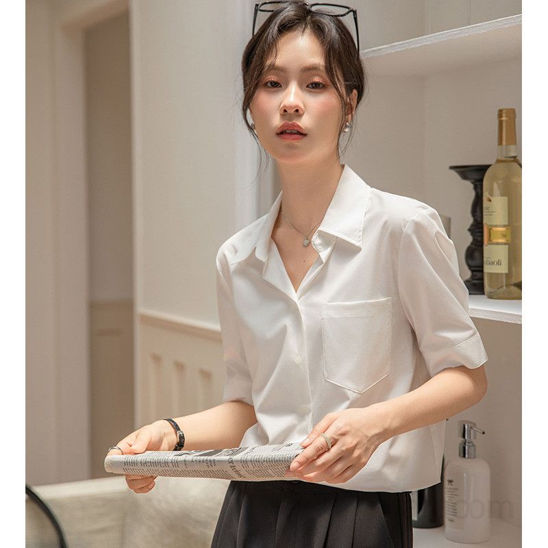여성 여름 느슨한 반팔 셔츠 구김없는 링클프리 편안한 데일리룩 캐주얼 스타일 시원한 착용감 패션 기질의 오버핏 디자인 - 상세 이미지 3