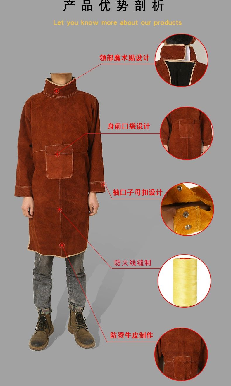목공앞치마 대형 소가죽 긴 롱 방염 용접 앞치마 T 블랙블루 가죽카라 긴팔 85cm XL - 상세 이미지 4