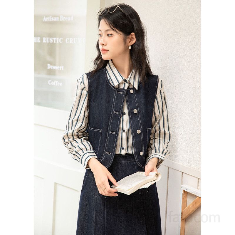 여성 데님 조끼 오버핏 레이어드 봄 가을 캐주얼 재킷 스타일 빈티지 청자켓 셔츠와 매치하기 좋은 작업복 스타일링 편안한 착용감 - 상세 이미지 2