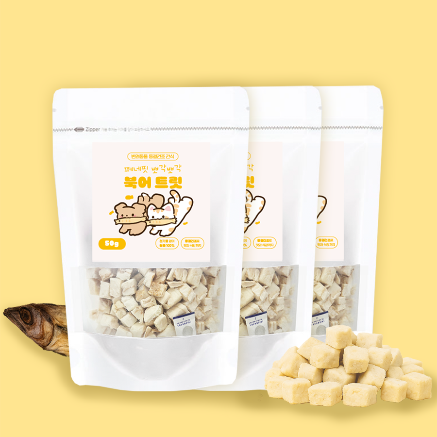 페네핏 강아지 동결건조 트릿 훈련 칭찬 저칼로리 간식 북어, 50g, 3개