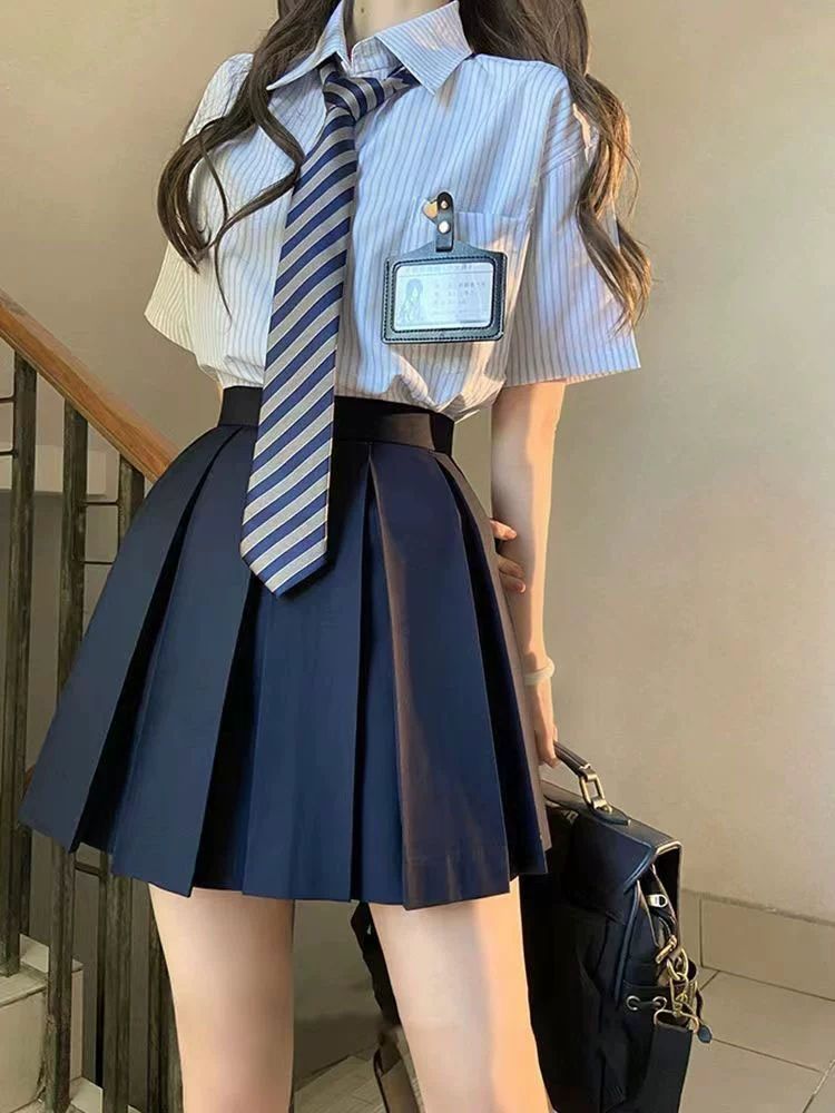 미국하이틴교복 세트 영국 졸업사진 프레피룩 하이틴 단품-블루 스트라이프 셔츠 S 추천 체중 40.0-47.5kg - 상세 이미지 2