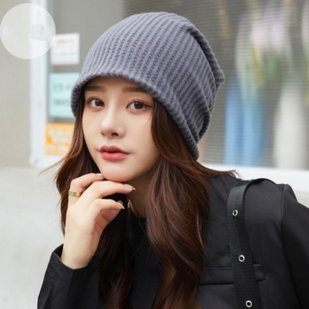 루즈핏 멀티 비니 골지 두건비니 롱 비니 차콜 - 메인 이미지